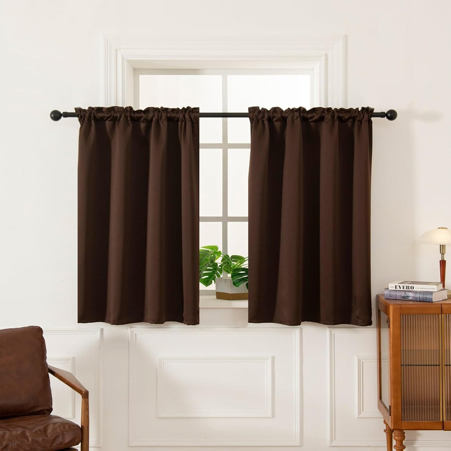 Pickluc Blackout Curtains 45 Inches Long 2 Panels, Room Darkening Tiers with Rod Pocket, Short Black Out Curtain for Small Window, 42" Wide and 45" Length, Set of Two, Chocolate Brown.