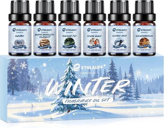 Essential Oils Set, Winter, Warm Woollen Blanket, Balsam Fir, Snow Walk, Sleigh Ride, Gingerbread