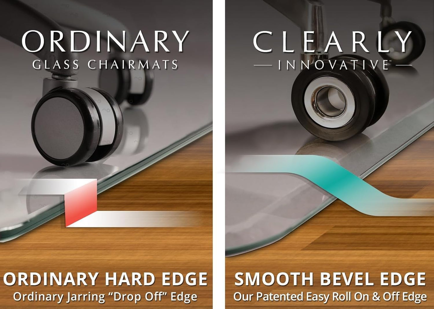 Exclusive Beveled Edge Glass Chair Mat for a Smooth Glide and Easy Roll On/Off by Clearly Innovative, Ultimate Office Chair Mat for Carpet or Hardwood Floor, 42x42