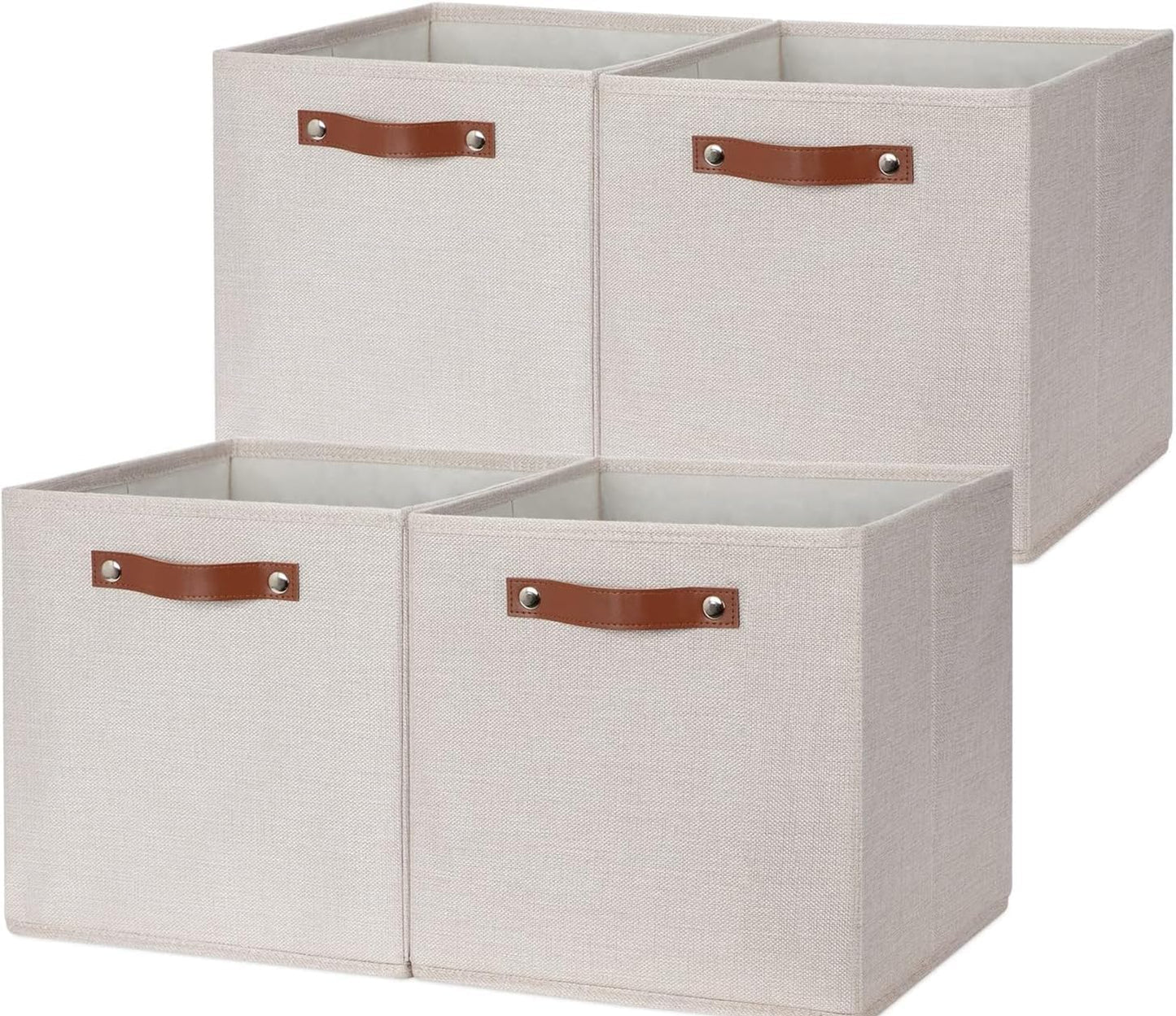 HNZIGE Fabric Storage Cubes Set of 4,12 x 12 Storage Baskets,Cloth Storage Bins for Organizing with Handles,Closet Baskets for Organizing Home Nursery(Gream)