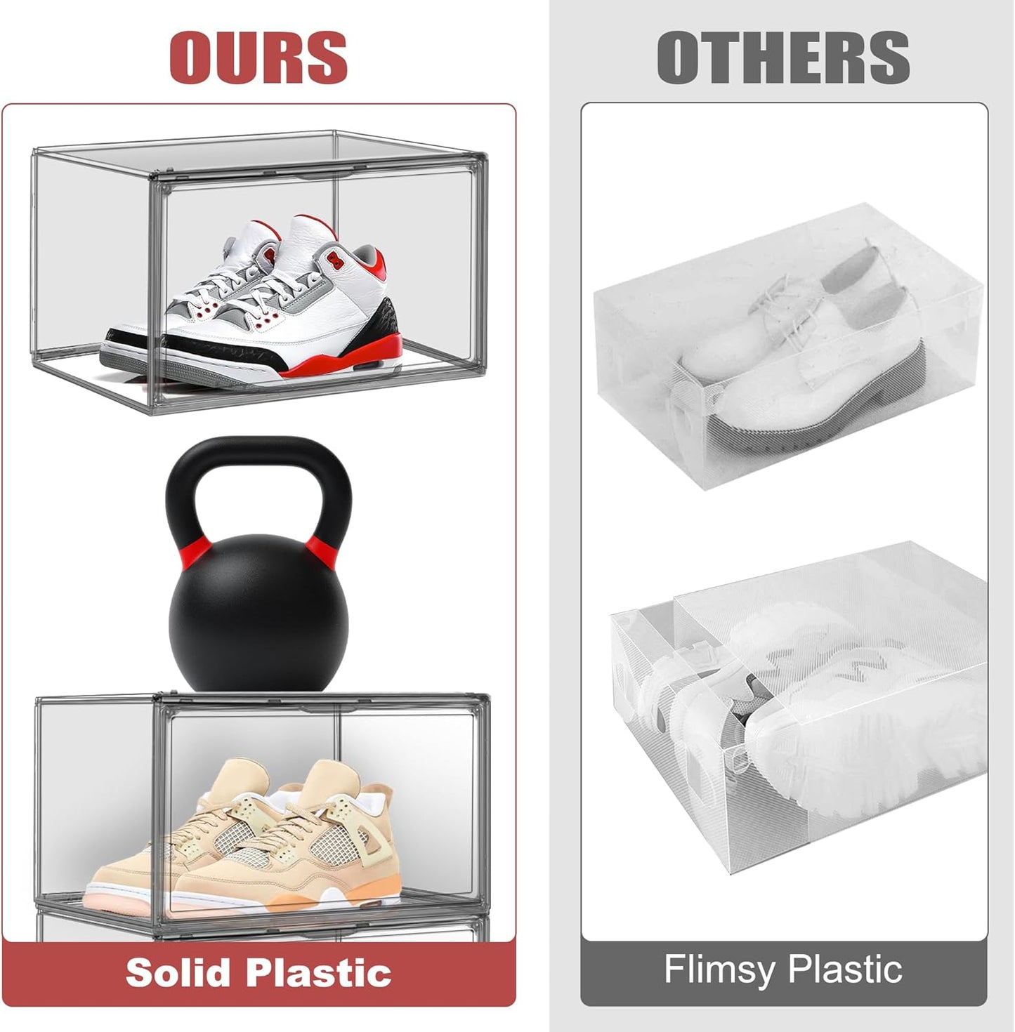 Shoe Organizer for Closet Clear Storage Box Sturdy Plastic Stackable Shoe Rack Sneaker Display Case with Magnetic Lids, 1 Pack Size 13