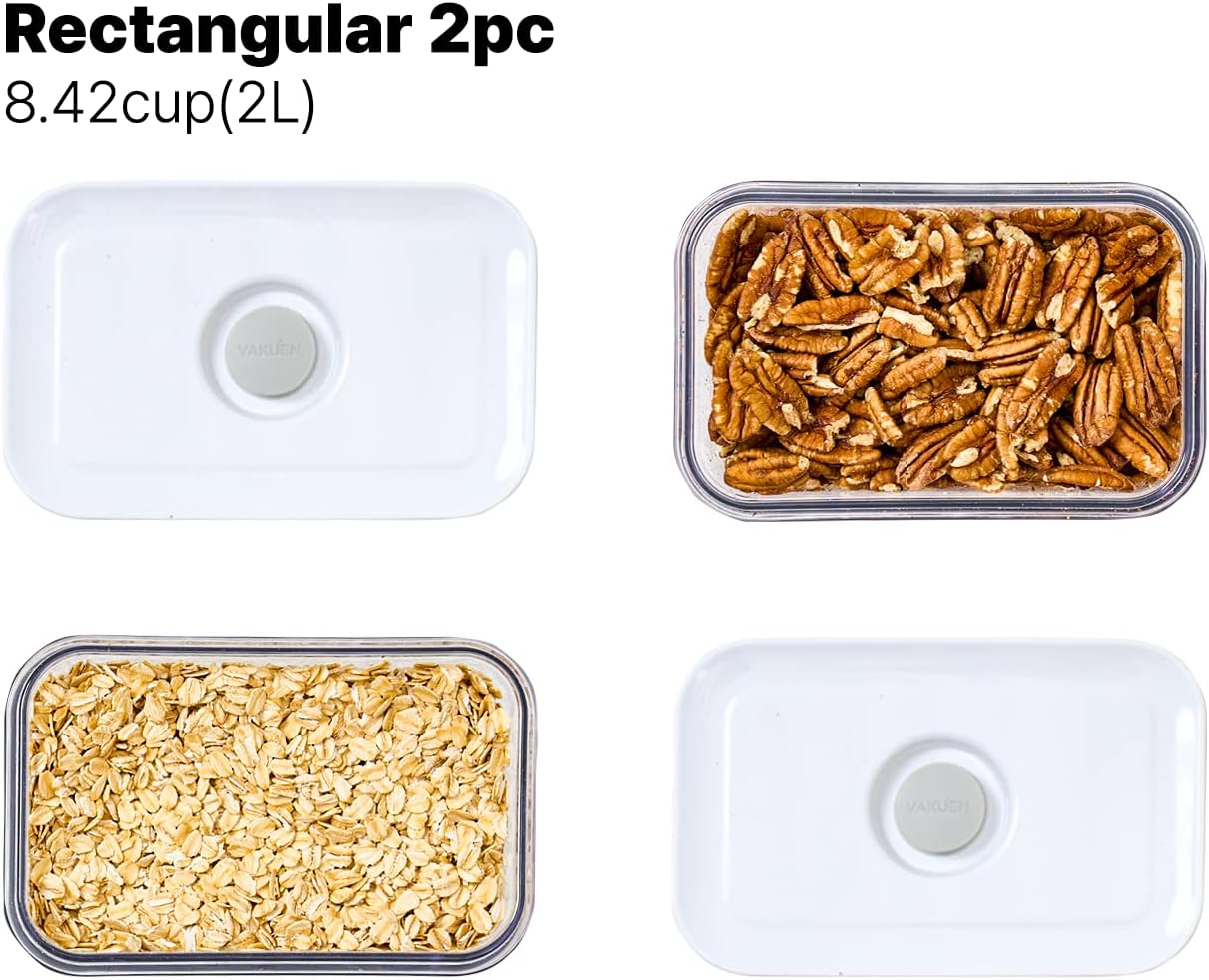 VAKUEN Premium Airtight Food Storage Containers, Rectangular 2PC-SET(2.11qt), Smart One-Click Seal Lid, 100% Leak Proof, Keep Food Fresh Longer, BPA-FREE, Dishwasher/Freezer & Microwave Safe