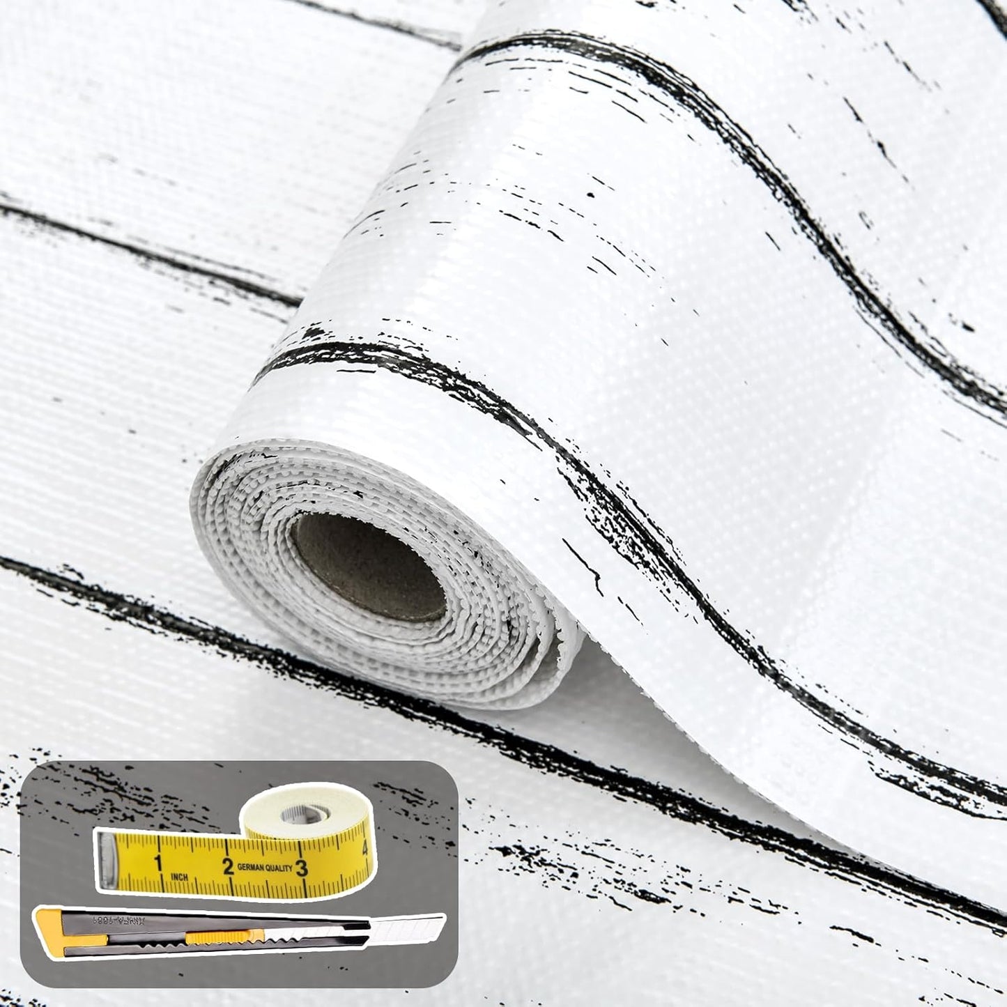 Shelf Liner for Kitchen Cabinets Non Adhesive Drawer Liner 12in x 20FT White Grain Non-Slip Thickened Shelf Liner Paper Strong Easy to Clean for Tool Box Refrigerator with Knife and Tape Measure