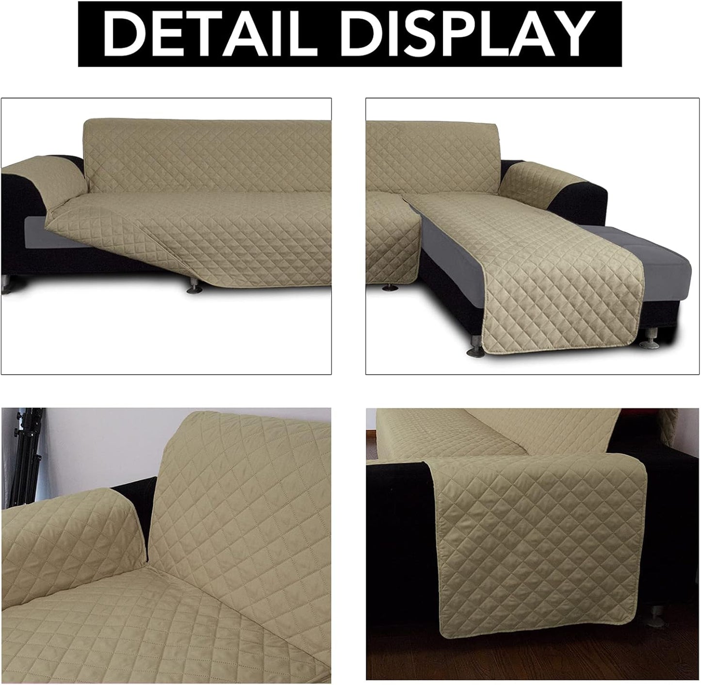 Easy-Going L Shape Sofa Slipcover - Reversible Sectional Couch Cover for Pets & Kids (Large, Beige/Beige)