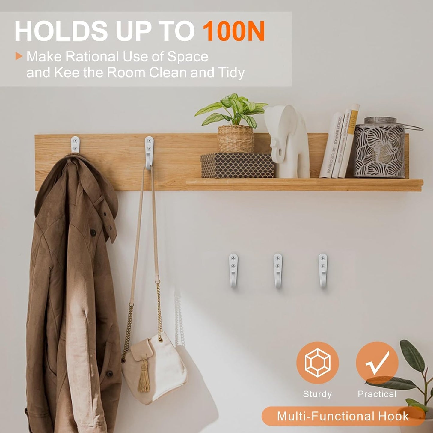 Hook for Hanging - 20PCS Hook for Hanging, Wall Hooks for Coats, Heavy Duty Single Prong Wall Hooks with 40 Pieces Screws (White)