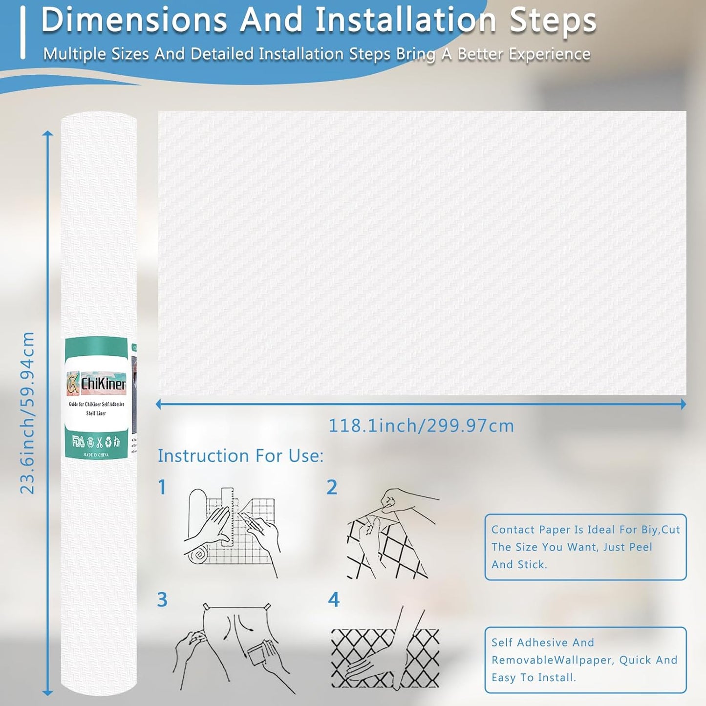 Self-Adhesive Shelf Liner Kitchen Liner, Waterproof Backed Paper Easy Peel and Stick Contact Liner Without Residue for Decor Your Desk Surface, Kitchen Countertops (Clear, 23.6 x 118.1 inches)