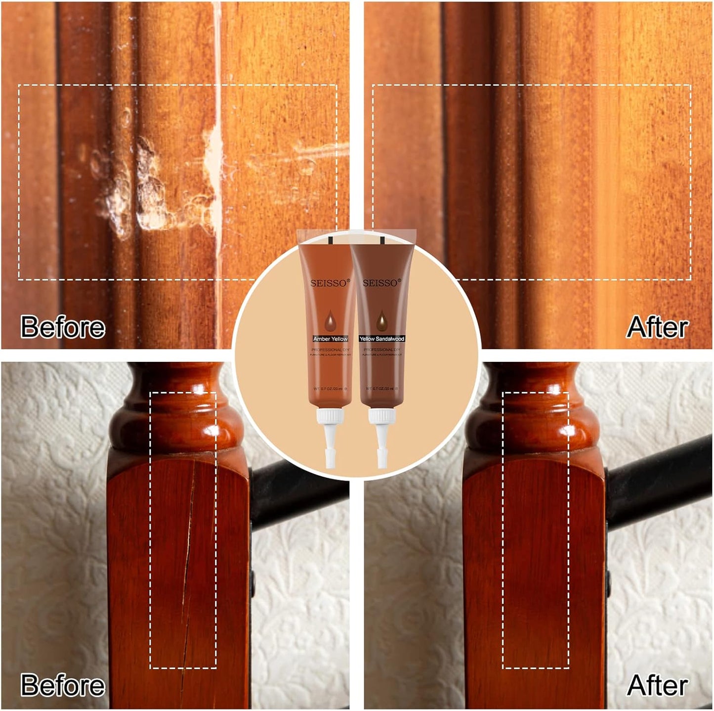 SEISSO Wood Furniture Repair Kit, Wood Filler and Touch Up Markers, Set of 28 Laminate Vinyl Floor Repair Kit for Scratches, Cracks, Holes, Discoloration for Door, Floor, Table, Cabinet