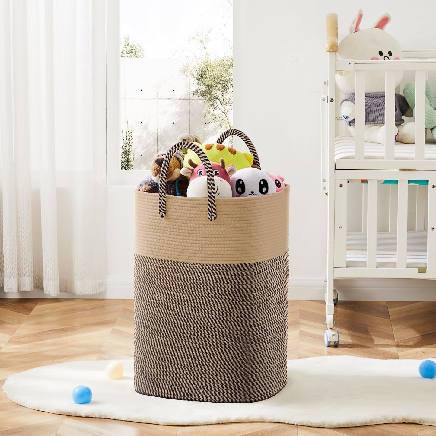 Laundry Basket,Woven Cotton Rope Laundry Hamper,Versatile Storage for Dirty Clothes,Baby Toys,and Blankets in Bathroom, Nursery,and Living Room (Jute, 40L)