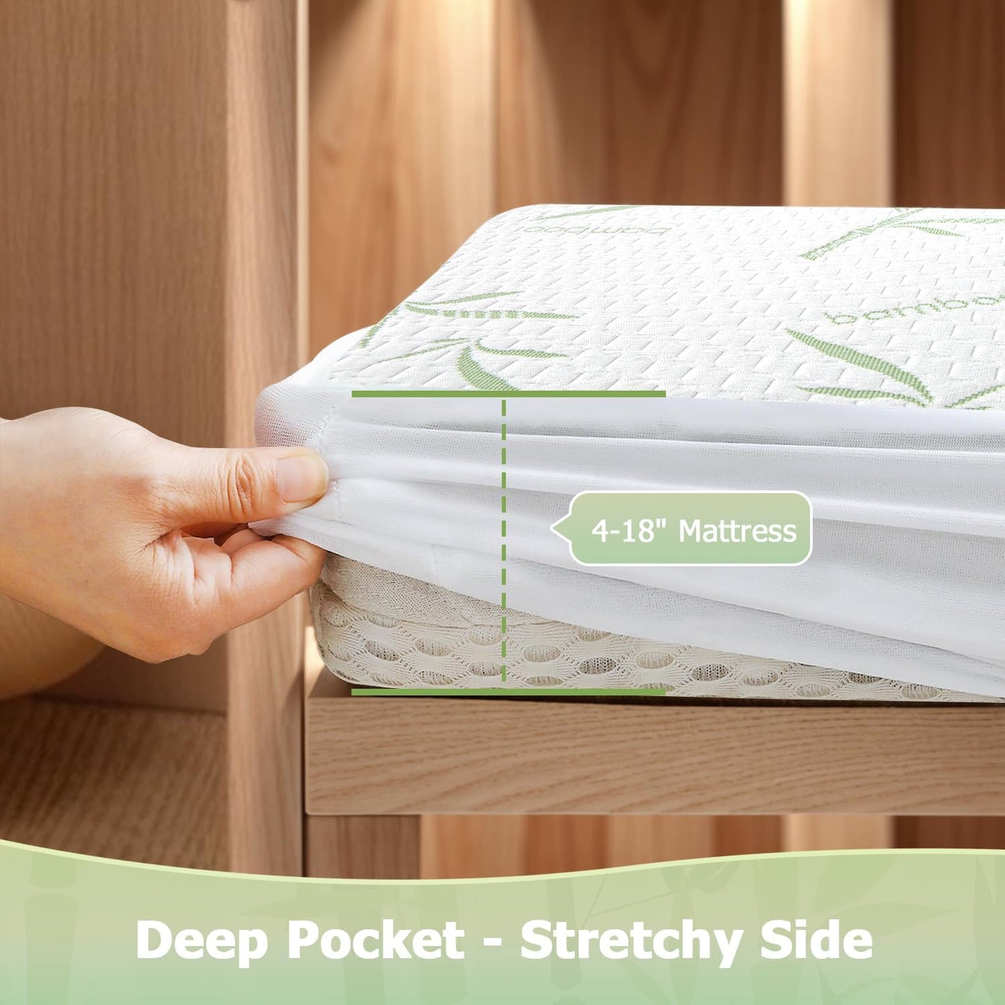 Mattress Protector Soft Crib Rayon Bamboo Waterproof Mattress Pad Cover, Soft Breathable Cooling Deep Pocket Stretches up to 21” Tightly Fitted Mattress Protection