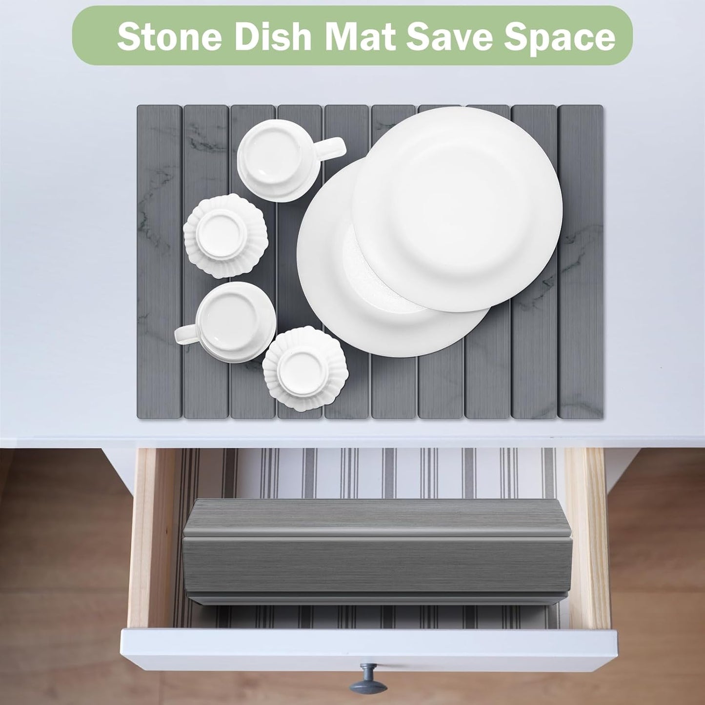 Stone Dish Drying Mat for Kitchen Counter,24"(L)×16"(W) Collapsible Fast-Drying Diatomaceous Earth Mats with Towel Sanding Tool,Versatile Stone Drying Mats for Cups Dishes Bottles