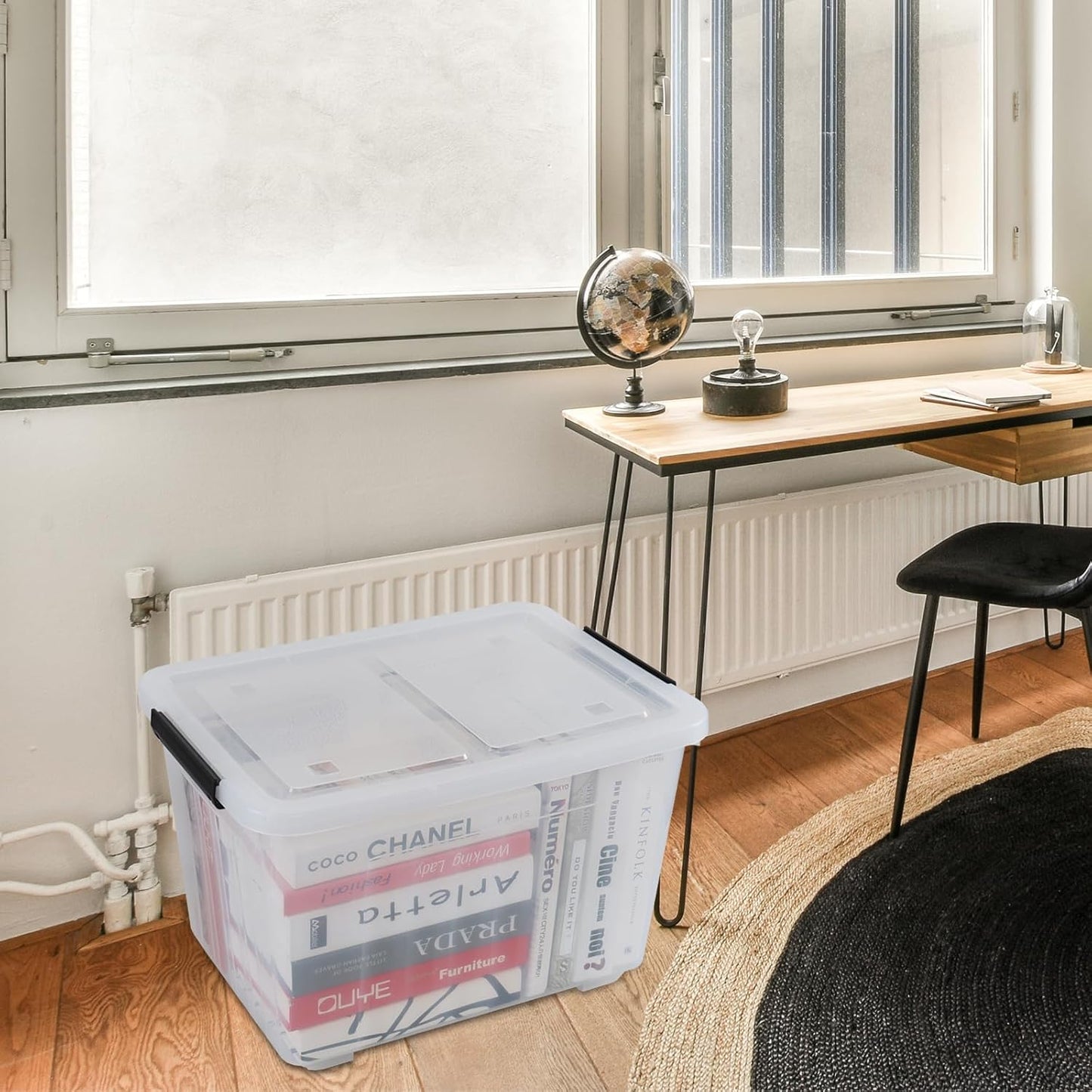 50 Quart Clear Storage Container with Lids and Wheels, 4-Pack Clear Plastic Latching Bins