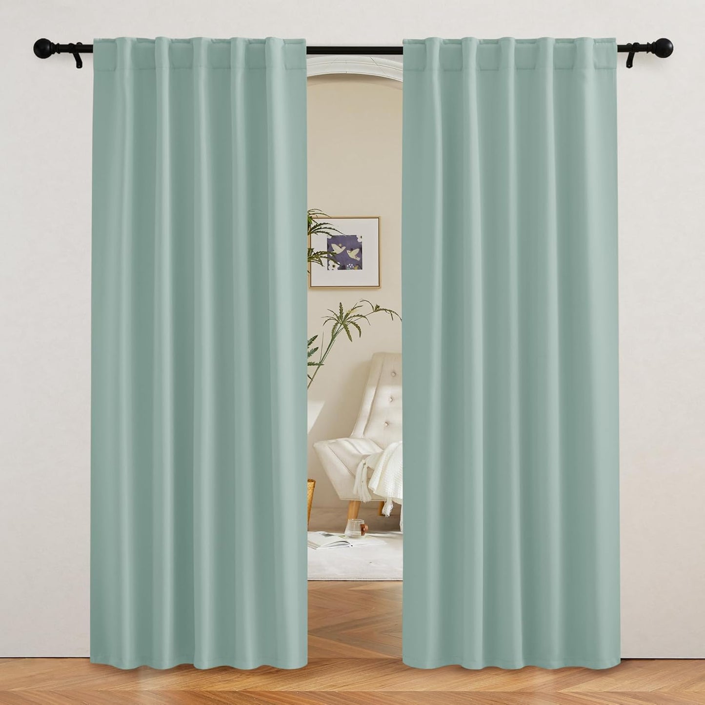 RYB HOME Coastal Blackout Curtains for Bedroom - Thermal Insulated Curtains and Drapes Privacy Shades for Living Room Dining Closet, W42 x L80 inch, 2 Panels, Aqua