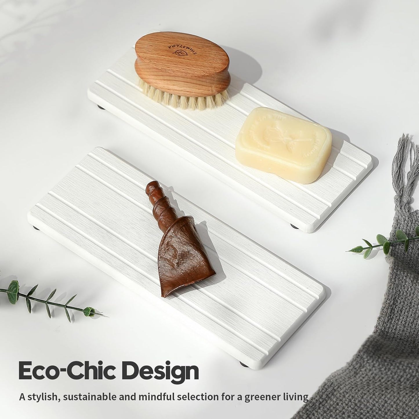 2PCS Diatomite Quick Stone Drying Tray Mat for Bathroom & Kitchen Counter, Instant Dry Water Absorbent Drink Bar Coaster,Vanity Sink Caddy Organizer,Dish Soap Sponge Holder, White,9"x3.5"