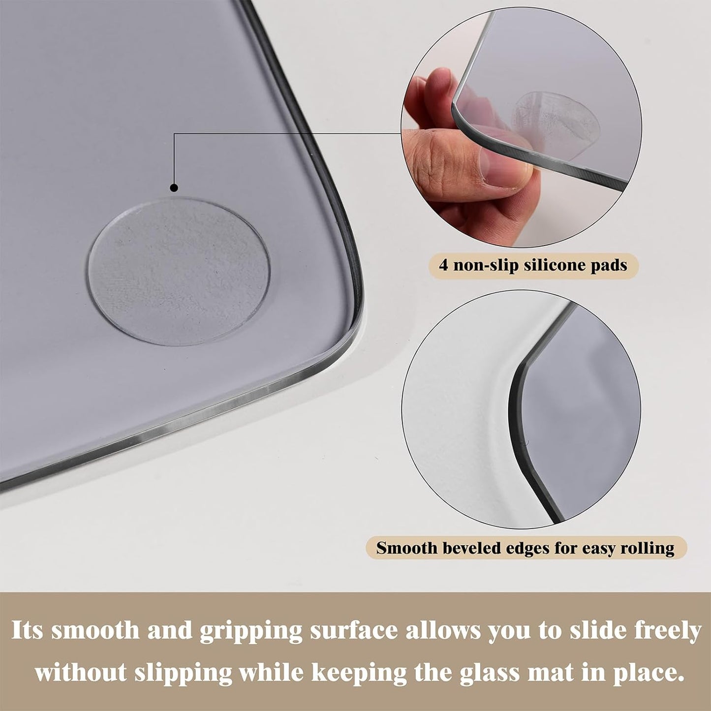 Koonmi Tempered Glass Chair Mat for Hardwood Floors & Carpets, 46" x 55“ Grey Heavy Duty Office Floor Protector with Noise-Free Gliding Shatterproof for Home Office Desk