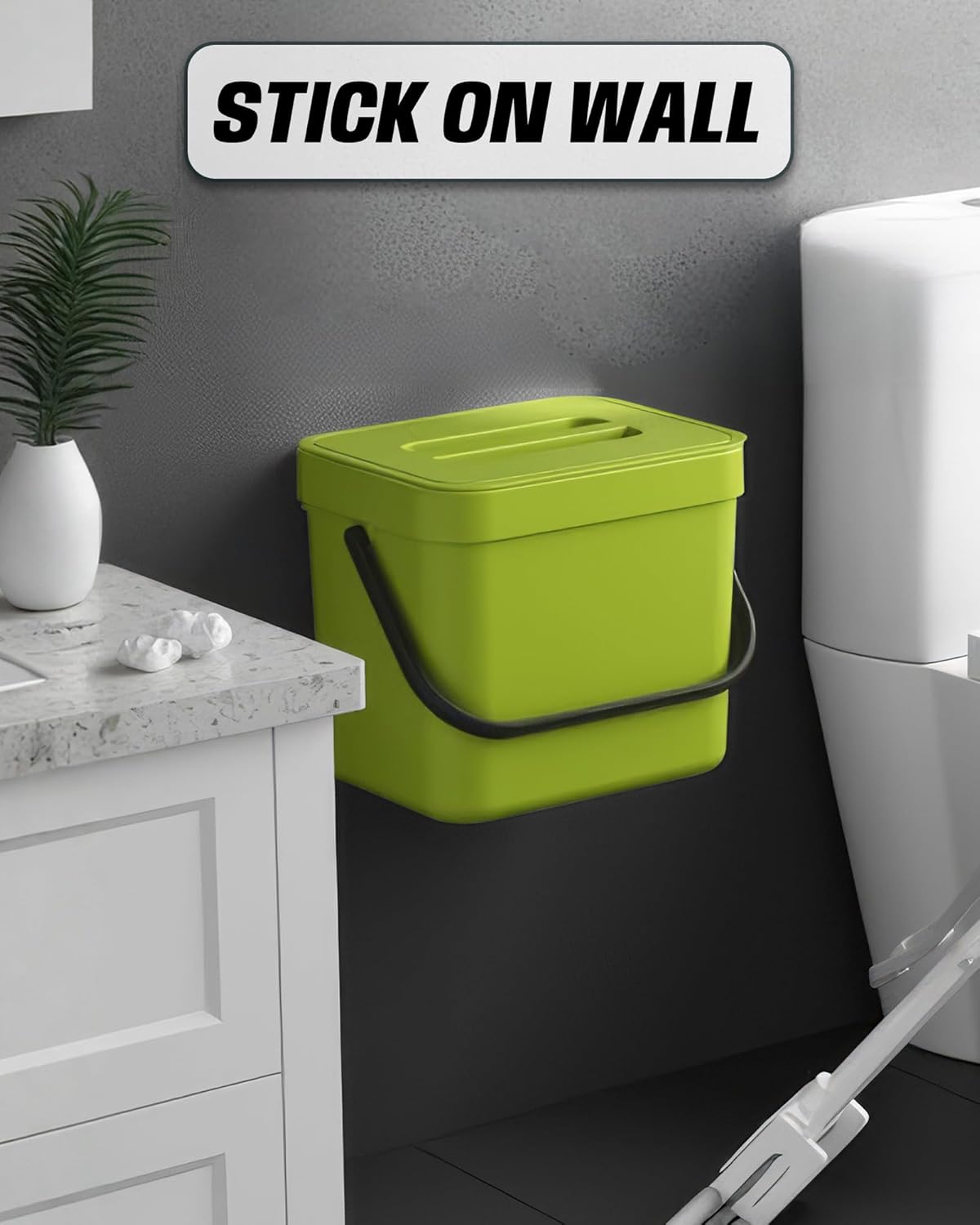 Countertop Compost Bin Kitchen, 1.8 Gallons Hanging Trash Can with Lid for Kitchen Cabinet Door, Under Sink, Wall Mounted Waste Bin for Bathroom, 7L(Lime Green)