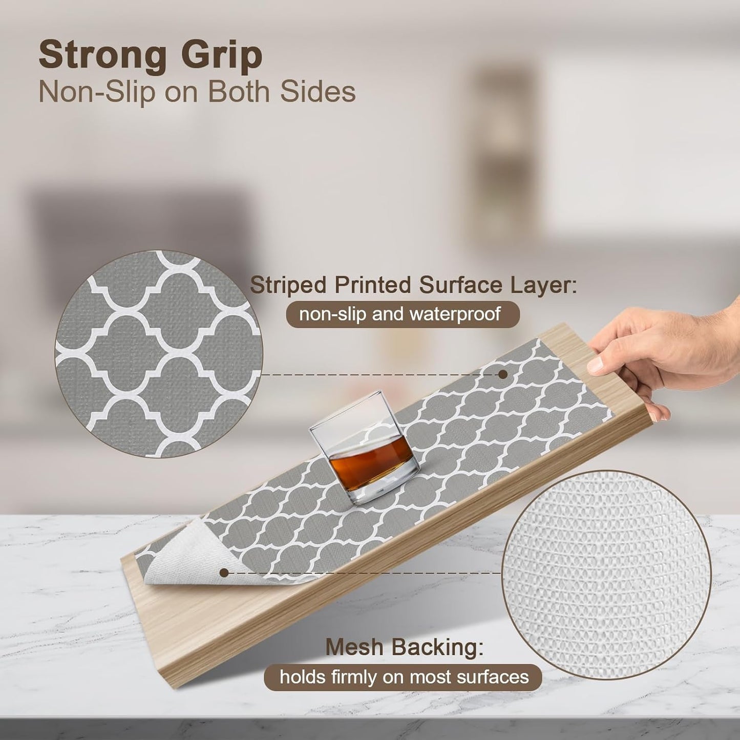 OcePor Non-Adhesive Drawer and Shelf Liner 12IN x 20FT，Non Slip Cabinet and Cupboard Liner, Kitchen Cabinet Liners for Shelves, Waterproof Drawer Shelf Liners for Cabinets/Bathroom Cupboard