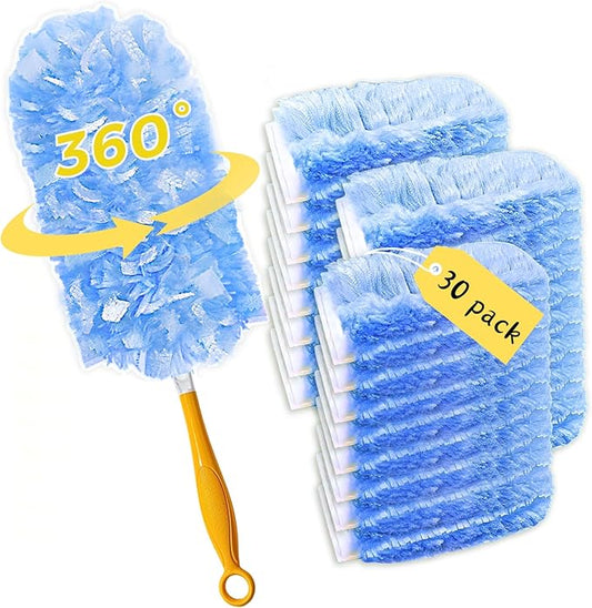Duster Refills,Static Dust Removal Brush Disposable Replacement Head Compatible with Swiffer Duster Refills for Electronics, Furniture, Blinds, Ceiling Fans (Blue, 30 Refills+1 Handle)