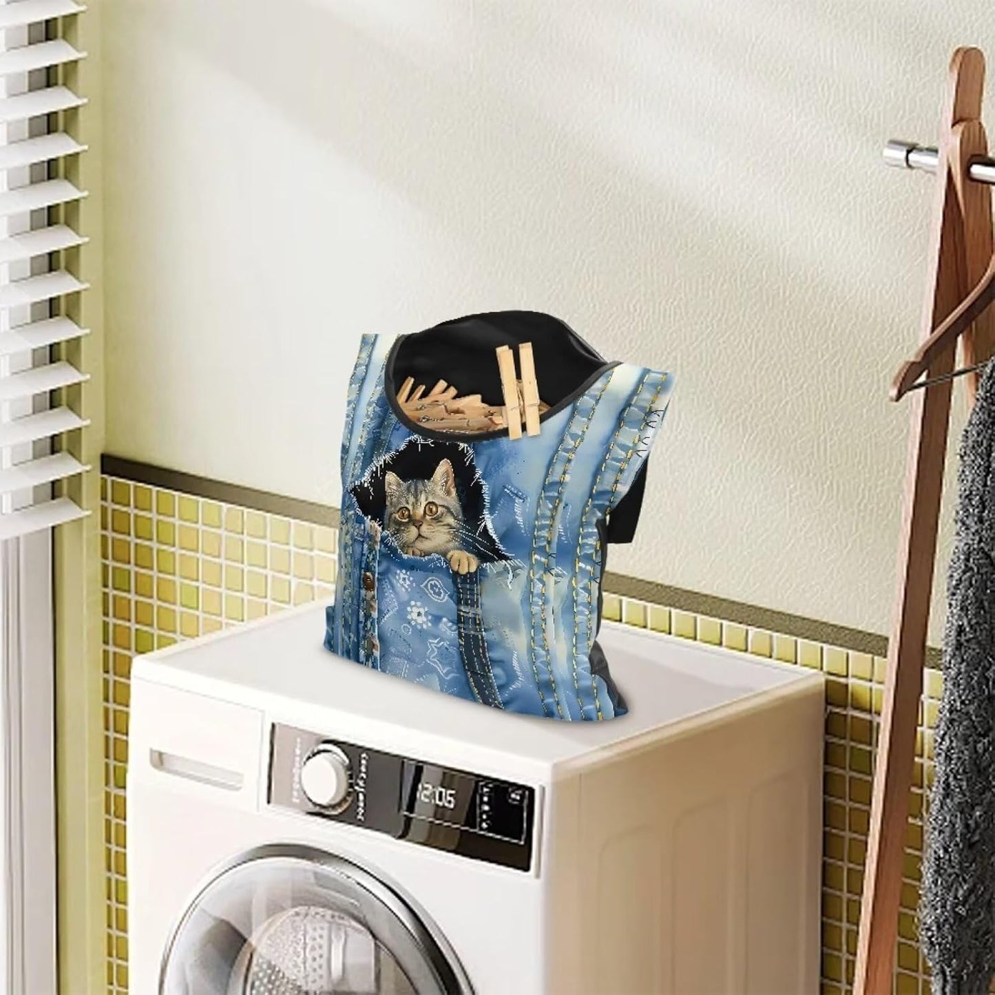 2 Pcs Clothespin Bag, Cat Pin Bag with Hanging Rope for Home Outdoor，Laundry Hanging Bag Fits Clothes Lines for Hanging Clothes Outside Balcony Bathroom Corridor Yard