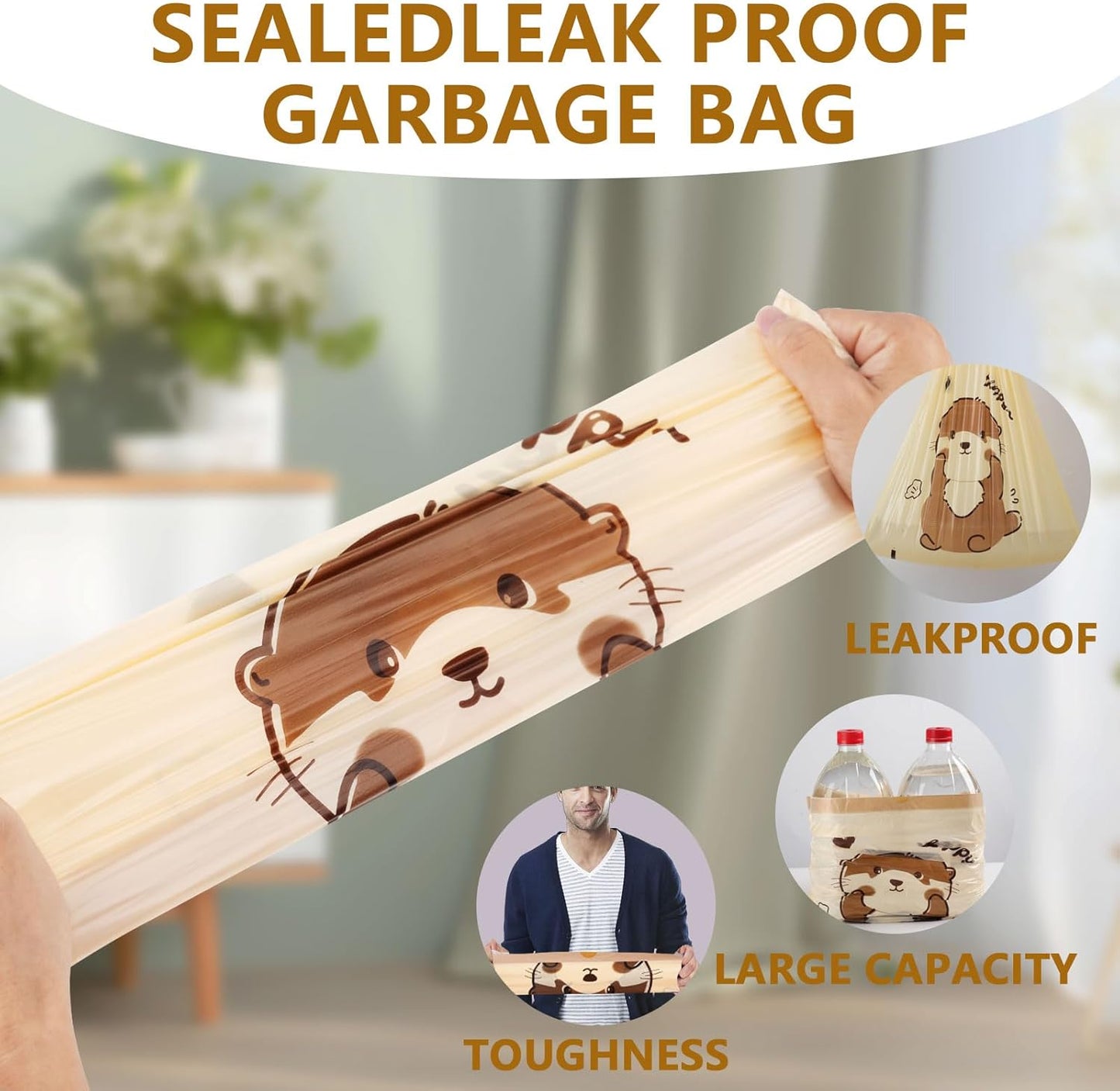 VOK 8 Gallon Trash Bags with Otters Printed, Drawstring Medium Garbage Bags, Tear-Resistant & Odor-Control Kitchen/Bathroom Trash Can Liners, Trash Bags 8 Gallon Drawstring with Secure Tie, 110 Counts