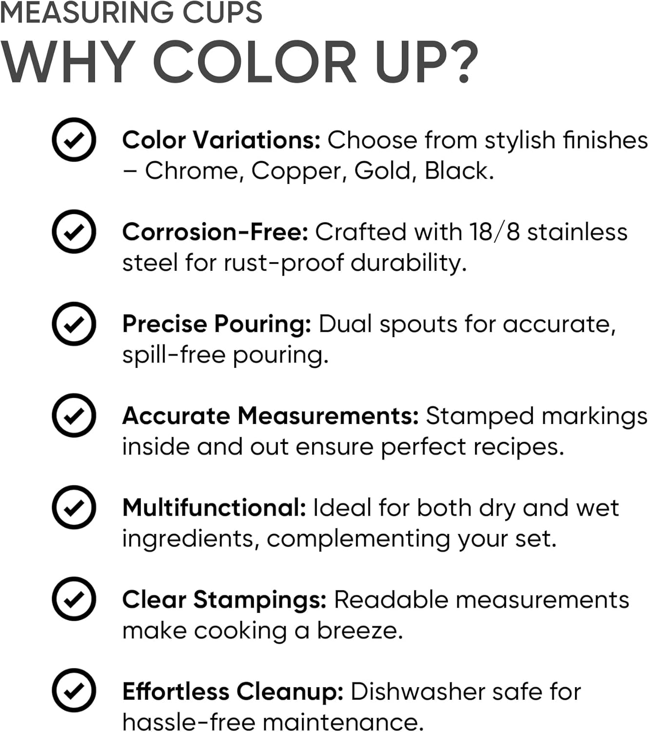 Color Up ½ Cup Measuring Cup (120 ml) – Premium Chrome Stainless Steel, Accurate for Wet & Dry Ingredients, Embossed Markings, Easy-Pour Spouts, Dishwasher-Safe, Kitchen Essential