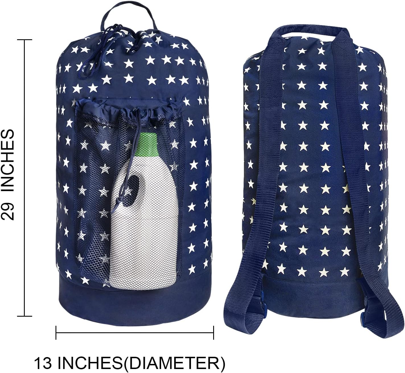 Dalykate Backpack Laundry Bag, Laundry Backpack with Shoulder Straps and Mesh Pocket Durable Nylon Clothes Hamper Bag with Drawstring Closure for College, Travel, Laundromat, Apartment