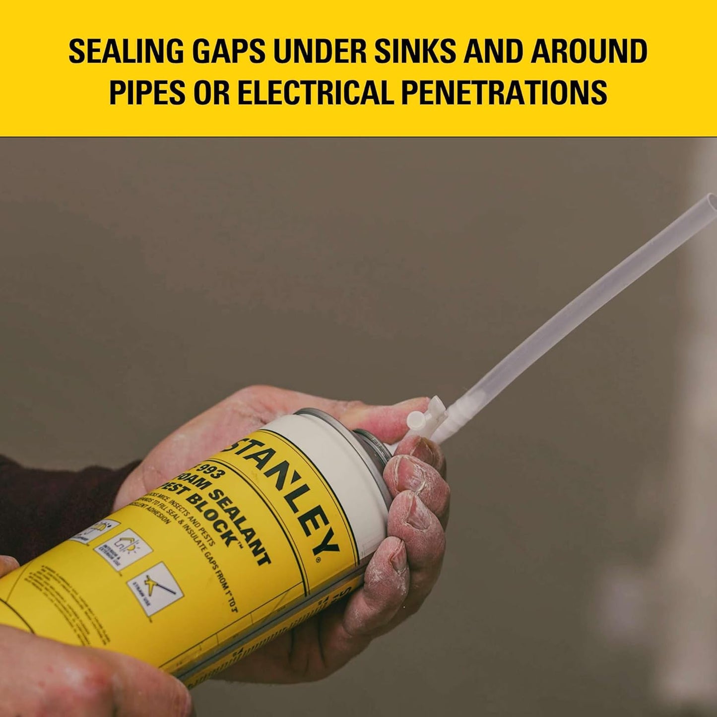 Stanley F993 Expanding Foam Sealant Spray – (1x12oz) Gaps & Cracks Filler, PestBlocker for Indoor/Outdoor Use – Paintable, Waterproof, Polyurethane Insulation Foam with Straw Applicator | 1 Pack