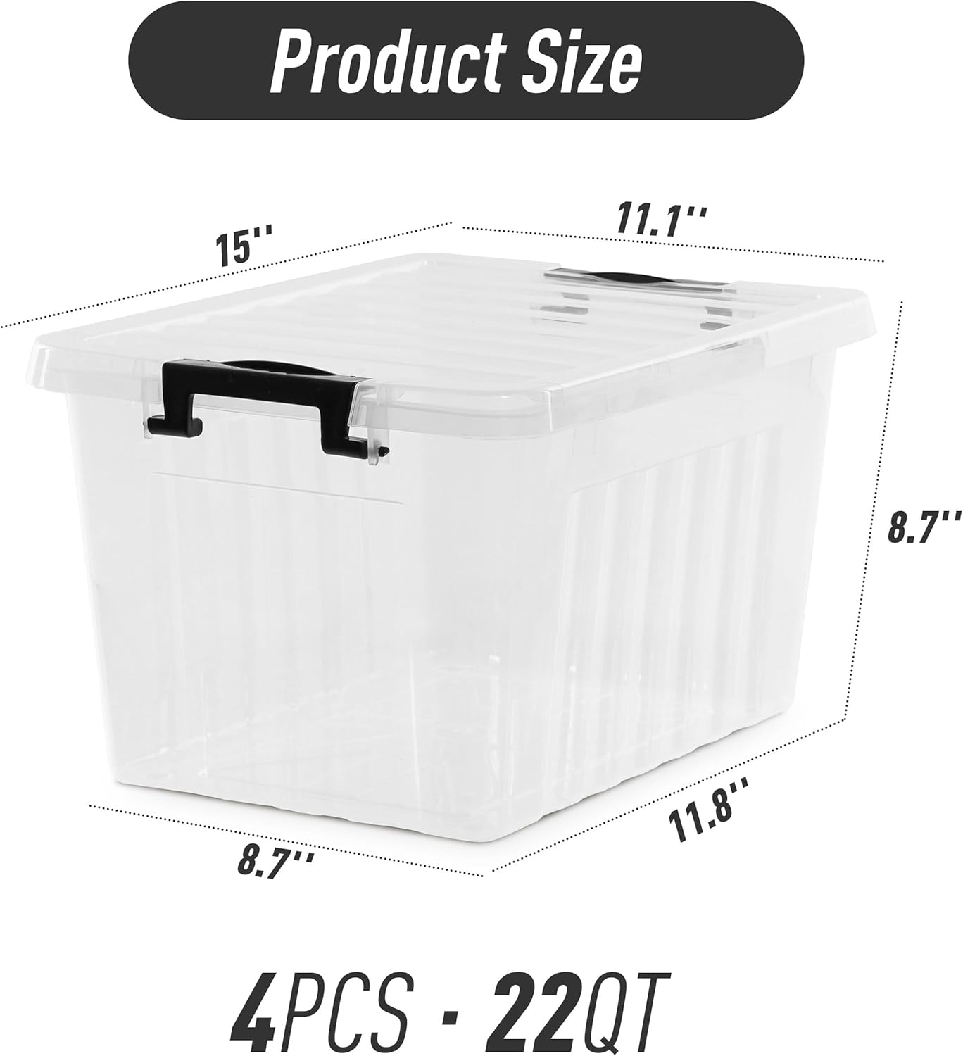 Citylife 22 QT Clear Plastic Storage Bins with Lids Stackable and Nestable Storage Boxes with Lids Large Plastic Storage Containers for Garage, Closet, Kitchen, 4 Packs