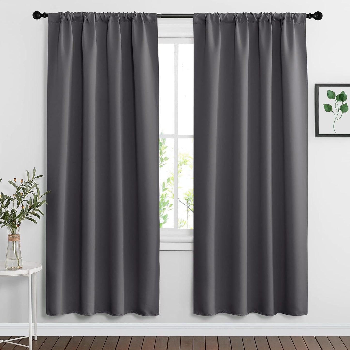 RYB HOME Blackout Curtains for Living Room, Large Window Shades for Bay Window Dining Parlor Bedroom Patio Door, Wide 62 x Long 72 inches, Grey, 2 Panels
