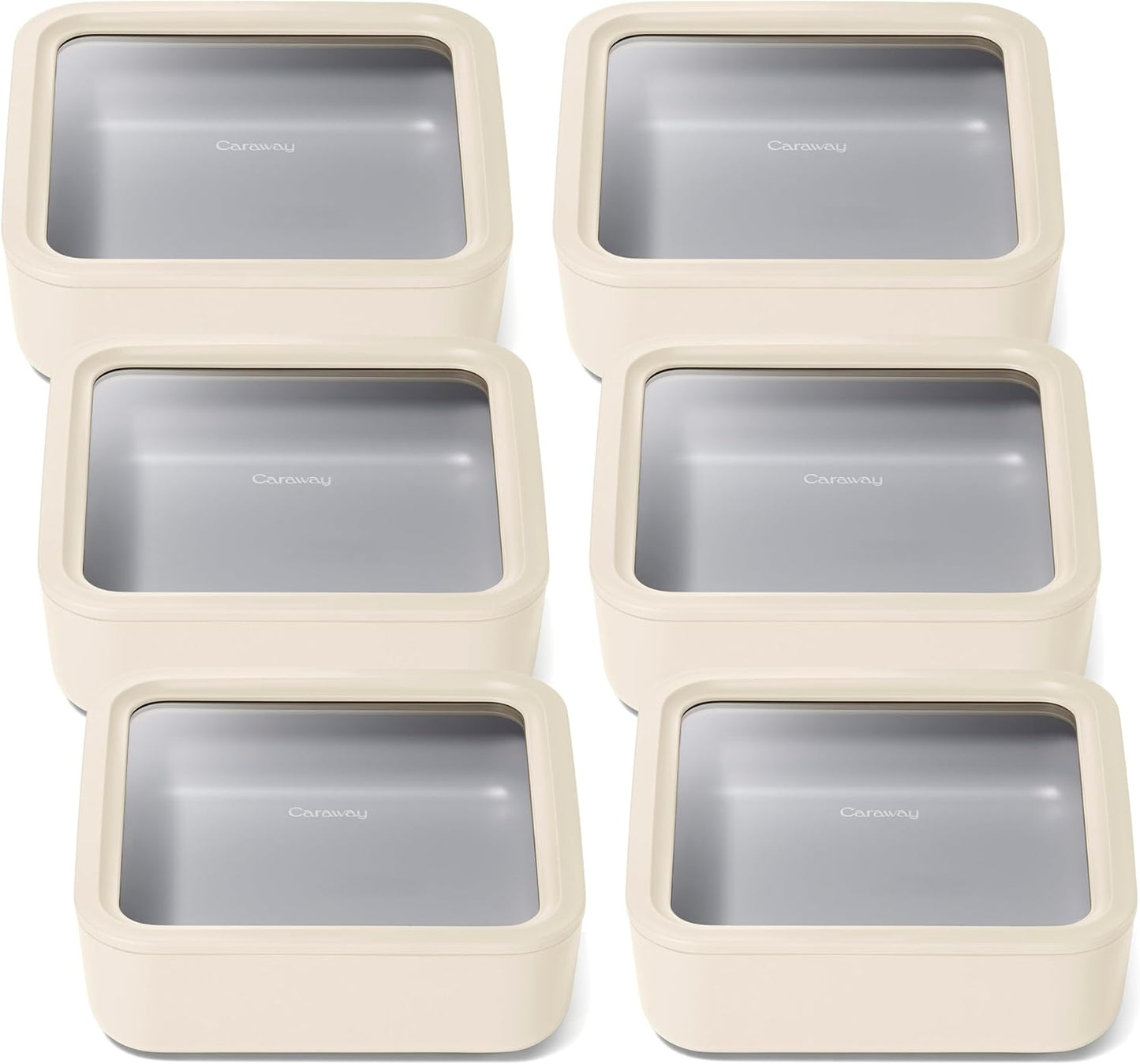 Caraway 6pc Glass Food Storage Set – 10 Cup Food Containers (6) - Ceramic Coated - Non Toxic, Non Stick with Lids - Microwave Safe - Cream