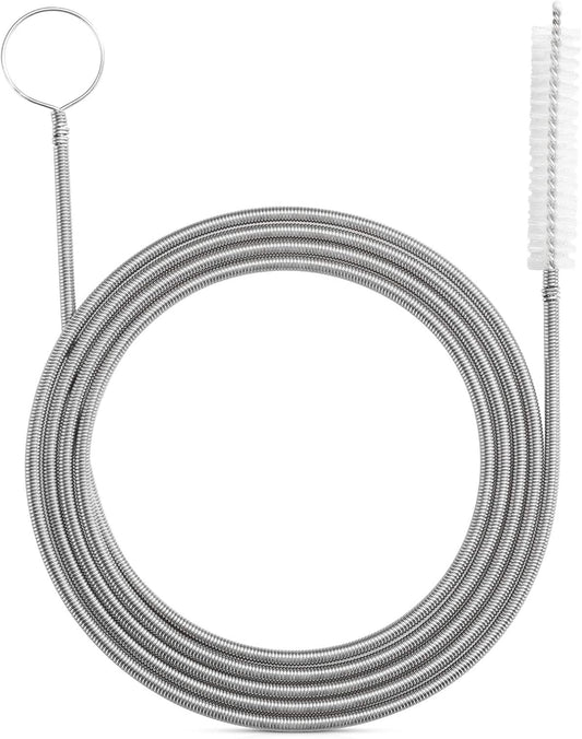 Extra-Thick Drain Brush with Stronger Spring 61-Inch Stainless Steel and Nylon Pipe Cleaner for Flexible, Curved & Slim Holes, Stronger Spring Version