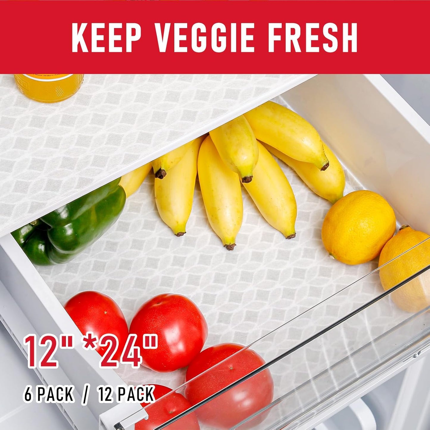 Cooyes Refrigerator Liners, Non-Slip Fridge Liners Washable, Absorbent Refrigerator Shelf Liner for Kitchen Cabinets, Non-Adhesive Refrigerator Mats Fridge bin Liners 12" x 24", 6Pcs