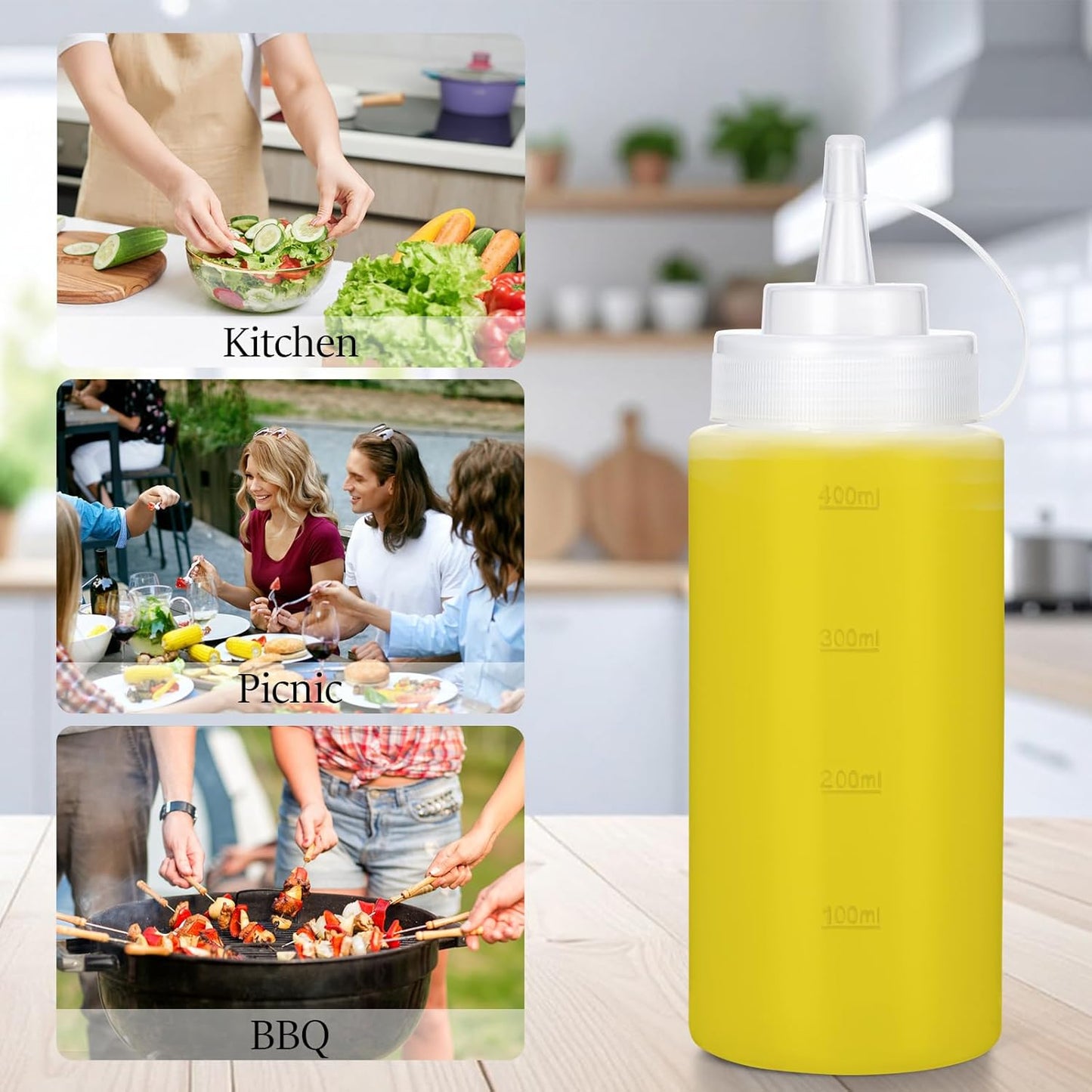 Condiment Squeeze Bottles Ketchup Dispenser, 4 Pack 16oz Squeeze Bottles for Liquids, Plastic Sauce Bottle with Cap Lid, Squirt Bottles for Sauces Liquids BBQ Dressing Pancake Art