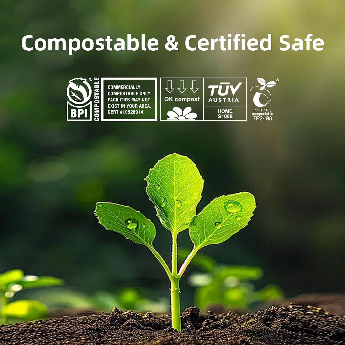 Compostable Trash Bags, Small Compost Bags 3 Gallon, Extra Thick 0.8 Mils, 16.9" x 17.7", 50 Count, Compostable Food Scrap Bags for Kitchen Waste, Green Bin Liners for Garbage Disposal