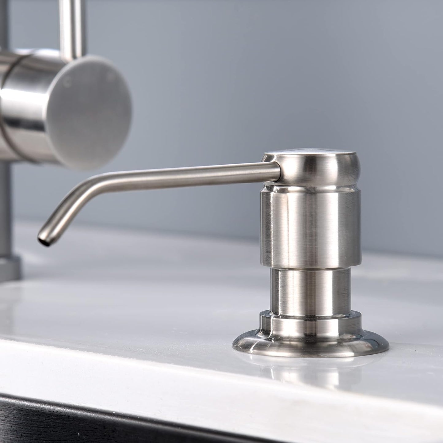 GAGALIFE Soap Dispenser for Kitchen Sink (Brushed Nickel) and Extension Tube Kit, Complete Brass Head, 40" Silicone Tube Connect to The Soap Bottle Directly, Say Goodbye to Frequent Refills