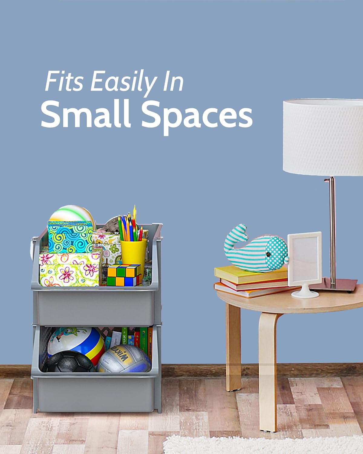 Skywin Plastic Stackable Storage Bins for Pantry - 2 Pack Stackable Bins For Organizing Food, Kitchen, and Bathroom Essentials (Light Grey)