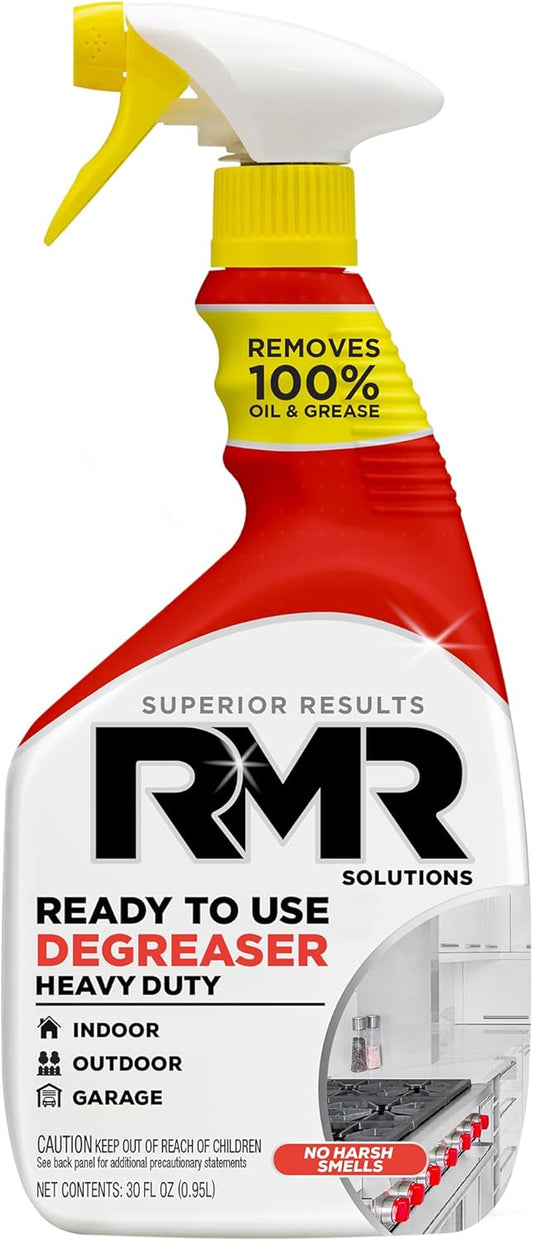 RMR Degreaser and Cleaner - Ready to Use Indoor/Outdoor Formula Works on Contact, For Heavy-Duty Cooking Surfaces, Indoor, Outdoor, Automotive, and Equipment Cleaning, 30 Fluid Ounce