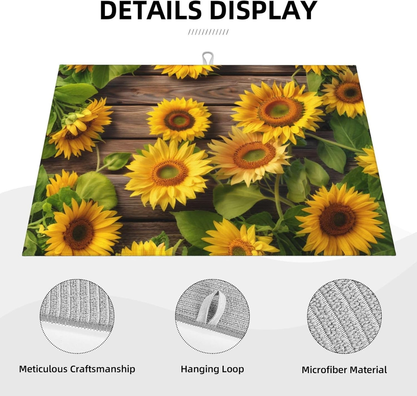 Sunflower Dish Drying Mat for Kitchen Counter Protector and Decoration Super Absorbent Double Sided Microfiber Coffee Bar Mat Dish Drainer Mat Fast Dry Pad Reusable Extra Large 18"x24" inches