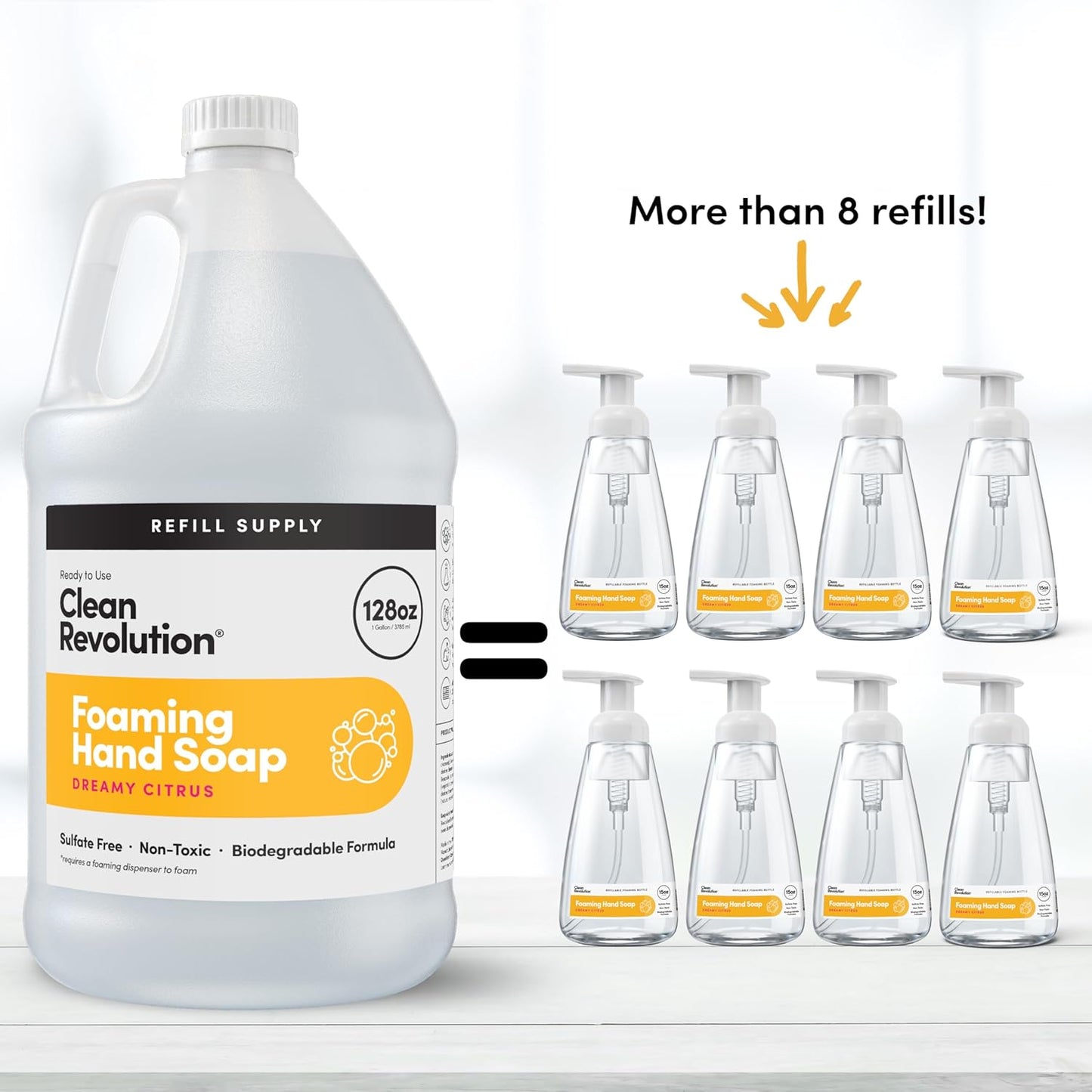Clean Revolution Foaming Hand Soap Refill Supply Container, Ready to Use Formula, Gluten Free, Dreamy Citrus Fragrance, 128 Fl. Oz, 4 Pack