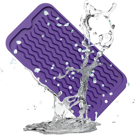 ZLR Silicone Dish Drying Mat for Kitchen Counter, Eco-Friendly Fast Dry Dish Mat, Easy Clean Multi Usage Drying Matt, Heat Resistant Trivet, 6" x 12" Extra Small, Meadow Violet