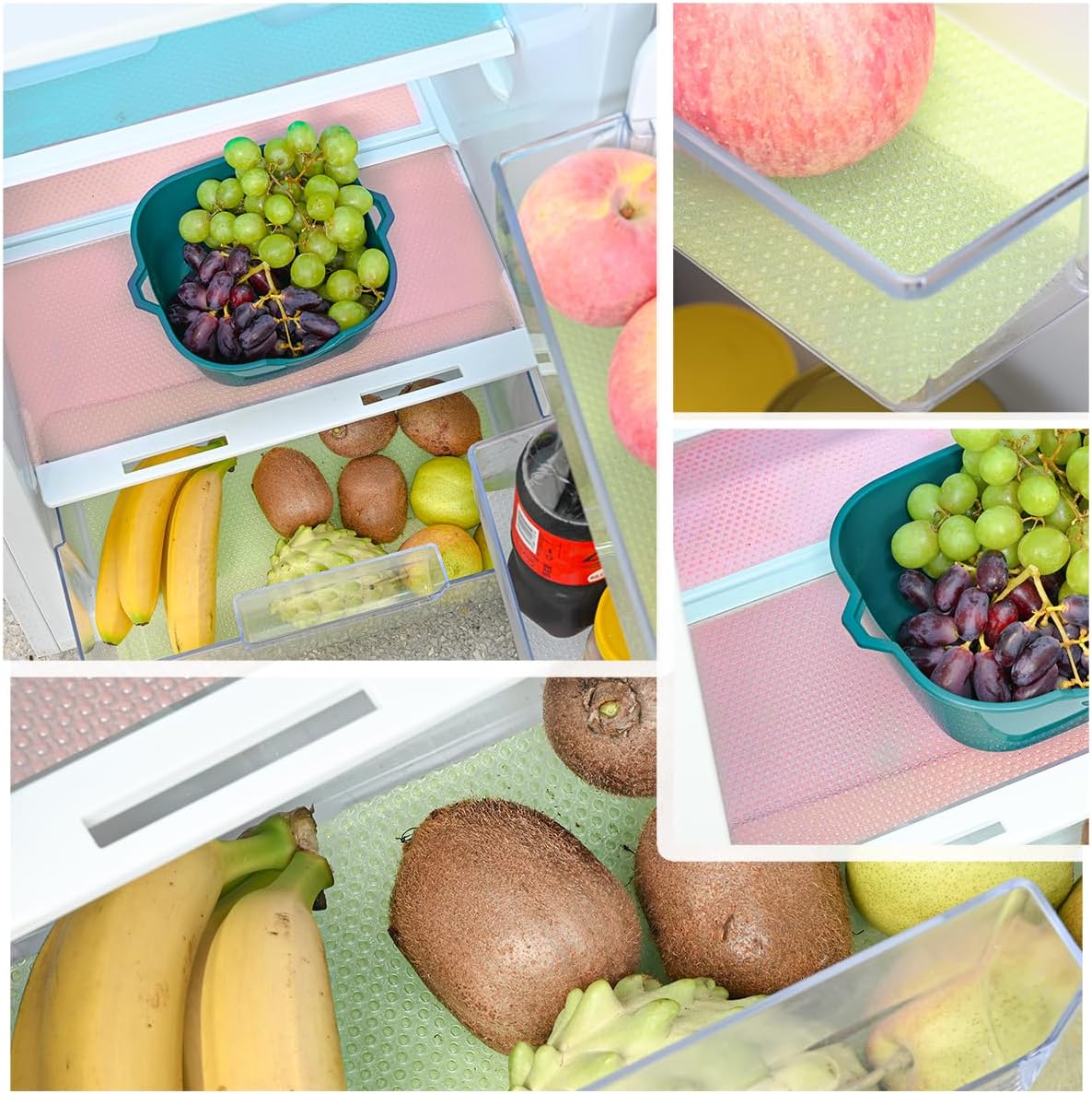 BOPART 12Pcs Refrigerator Liners Washable Fridge Shelf Liners Refrigerator Mats for Freezer Glass Shelves Kitchen Cabinets Cupboards Drawers (17.7" x 11.4")