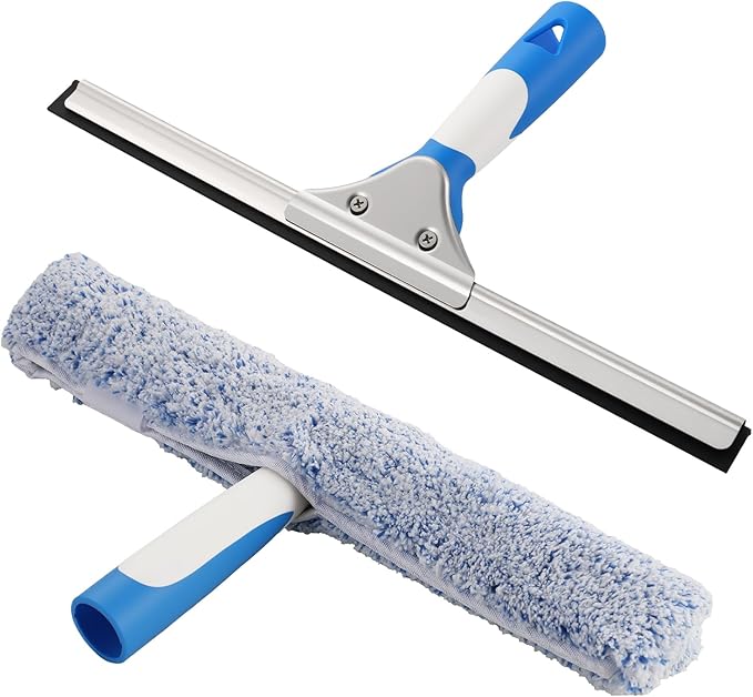 Professional Window Cleaning Kit, Include Compact Cleaning Bucket 3 Gallon, Silicone Squeegee, Microfiber Scrubber, Cloth, All-in-one Window Cleaning Supplies, Commercial & Household Use