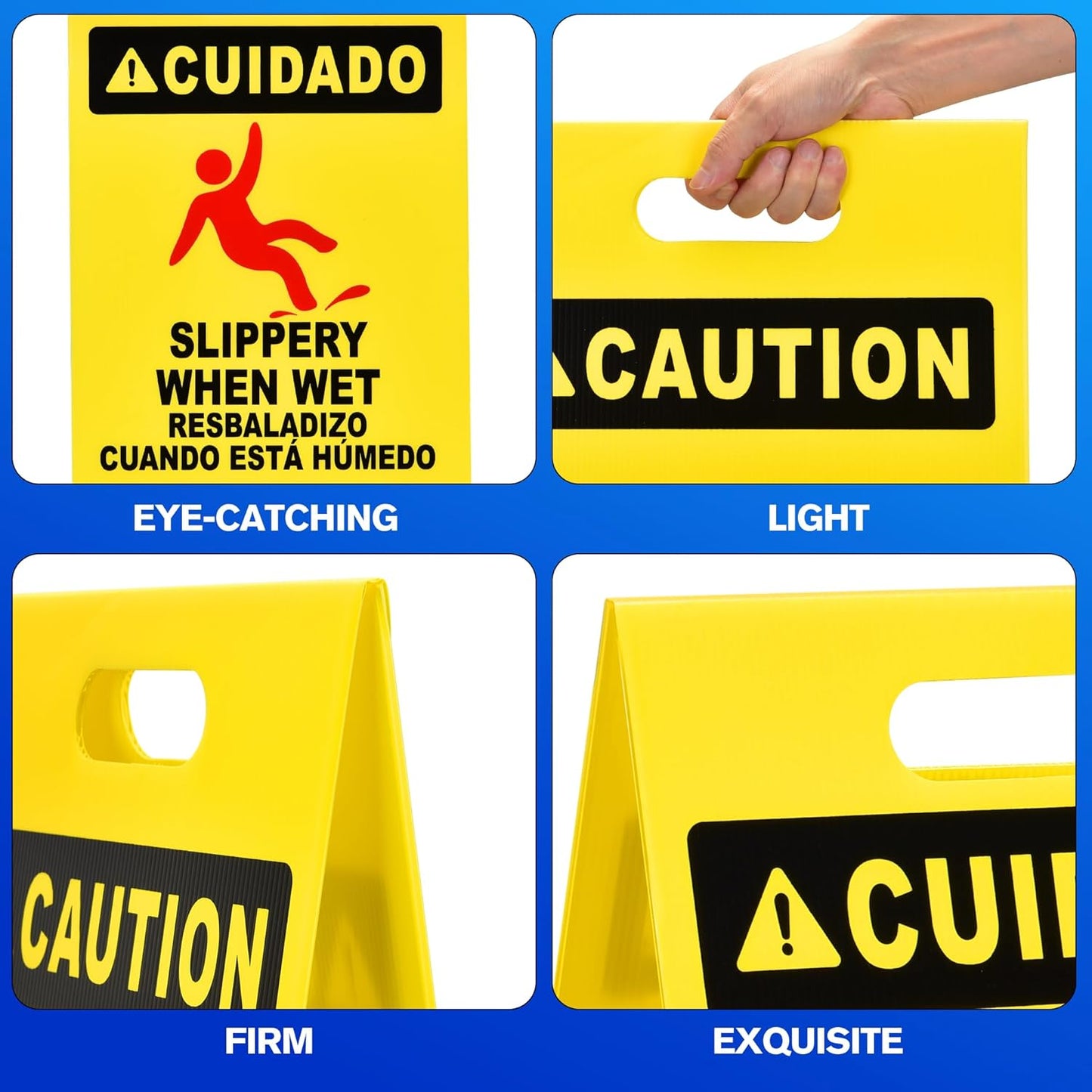 MATTHEW CLEANING 19'' Industrial Wet Floor Sign Standalone 2-Sided Durable Corrugated Plastic Birght Yellow Multilingual Warning Signs Commercial Caution Wet Fold-out Floor Signs For Indoors Only