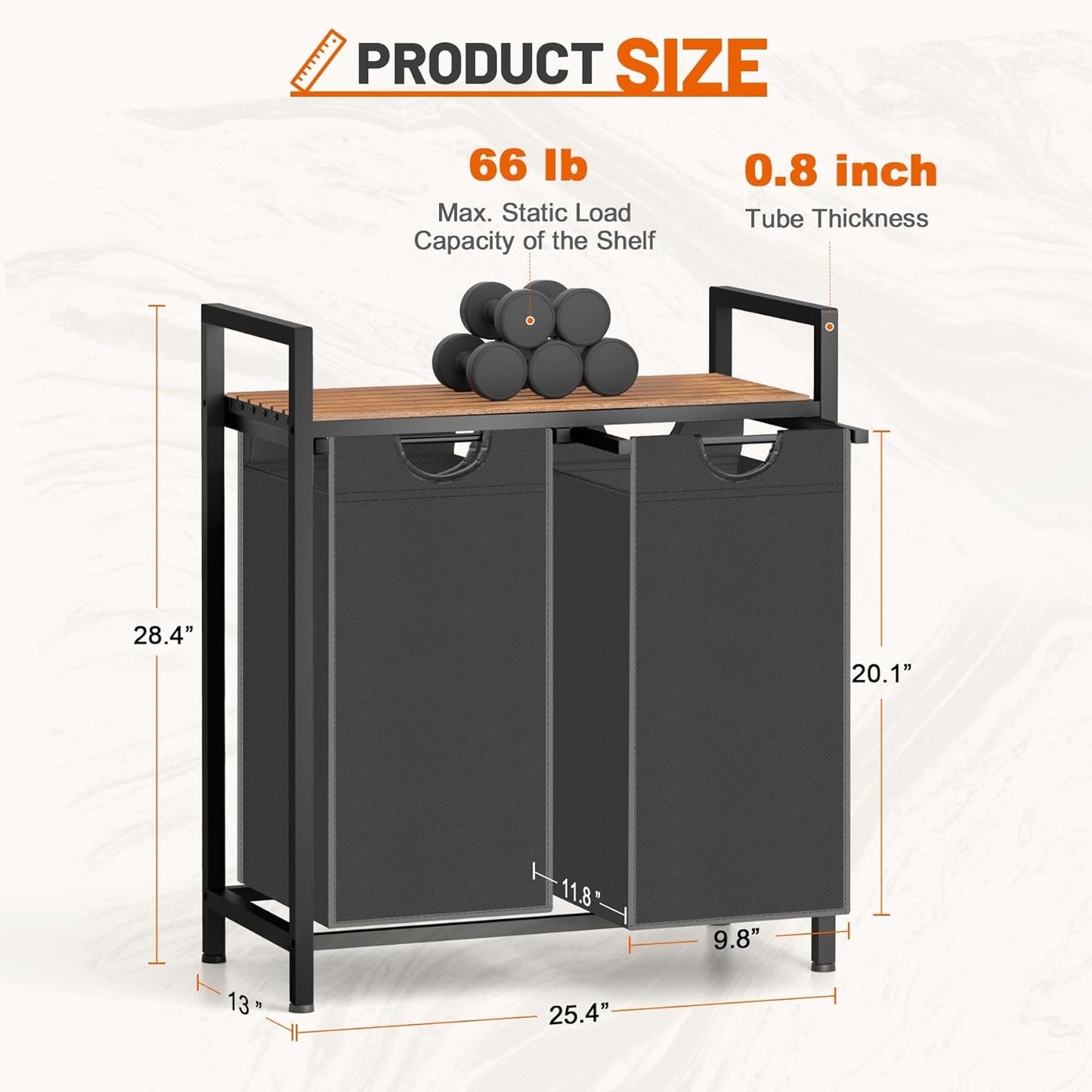 Laundry Hamper, Laundry Sorter with 2 Pull-Out Removable Oxford Fabric Bags Cloth Laundry Basket 2 x 10 Gallons (Grey and Rustic Brown)