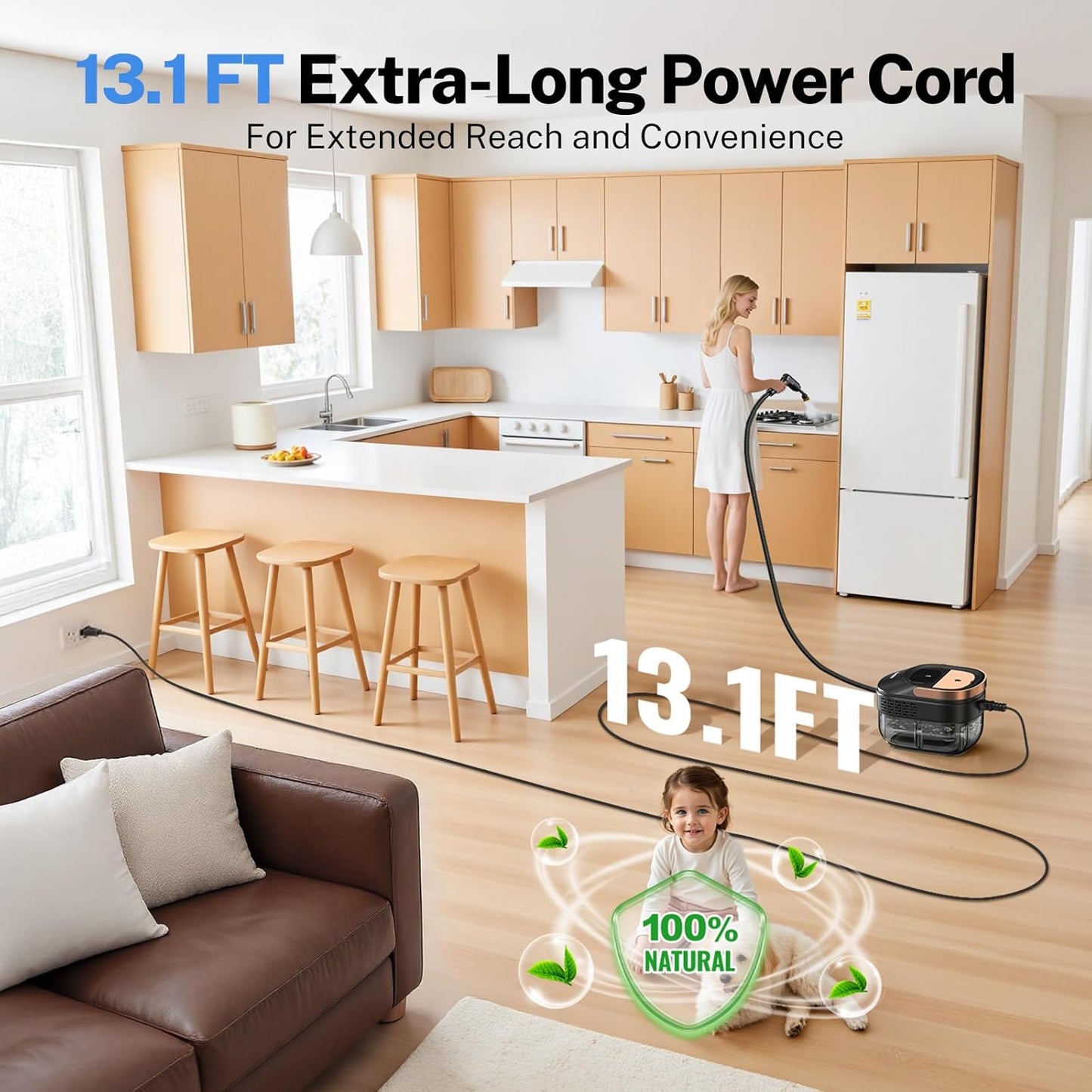 ODSD Steam Cleaner for Home & Car, 3-Level Adjustable Steamer for Cleaning, 15s Heat-Up & 1.6L Large Tank, Handheld Steam Cleaner for Car Detailing, Home, Tile, Grout, Furniture with 15pcs Accessories