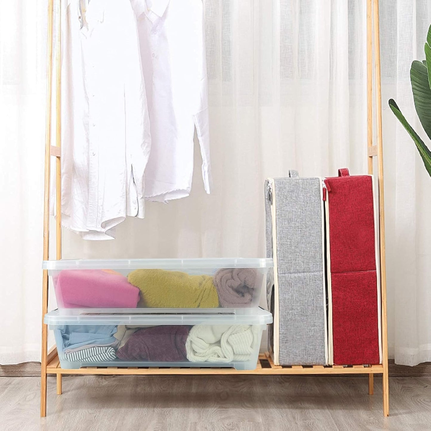 3-Pack Plastic Under Bed Storage Box Container, 40 Quart Clear Stackable Storage Box Wheeled Latching Box