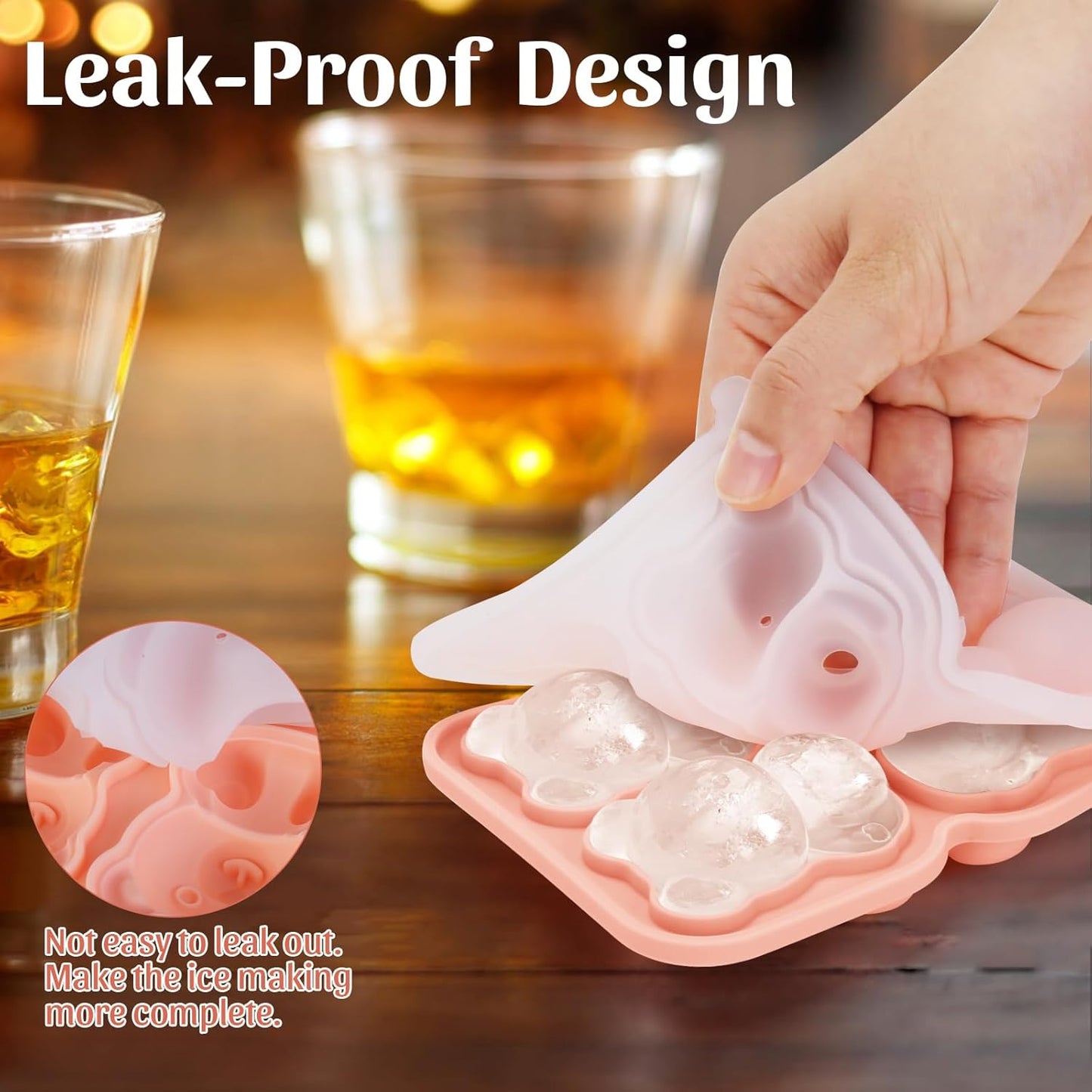 Silicone Ice Cube Tray,Bear 3D Large Ice Cube Molds for Whiskey,Cocktails,Wine,Juice and Bourbon,4 Big Cute Animal Ice Trays for Freezer with Lid Easy-Release BPA Free(Bear)