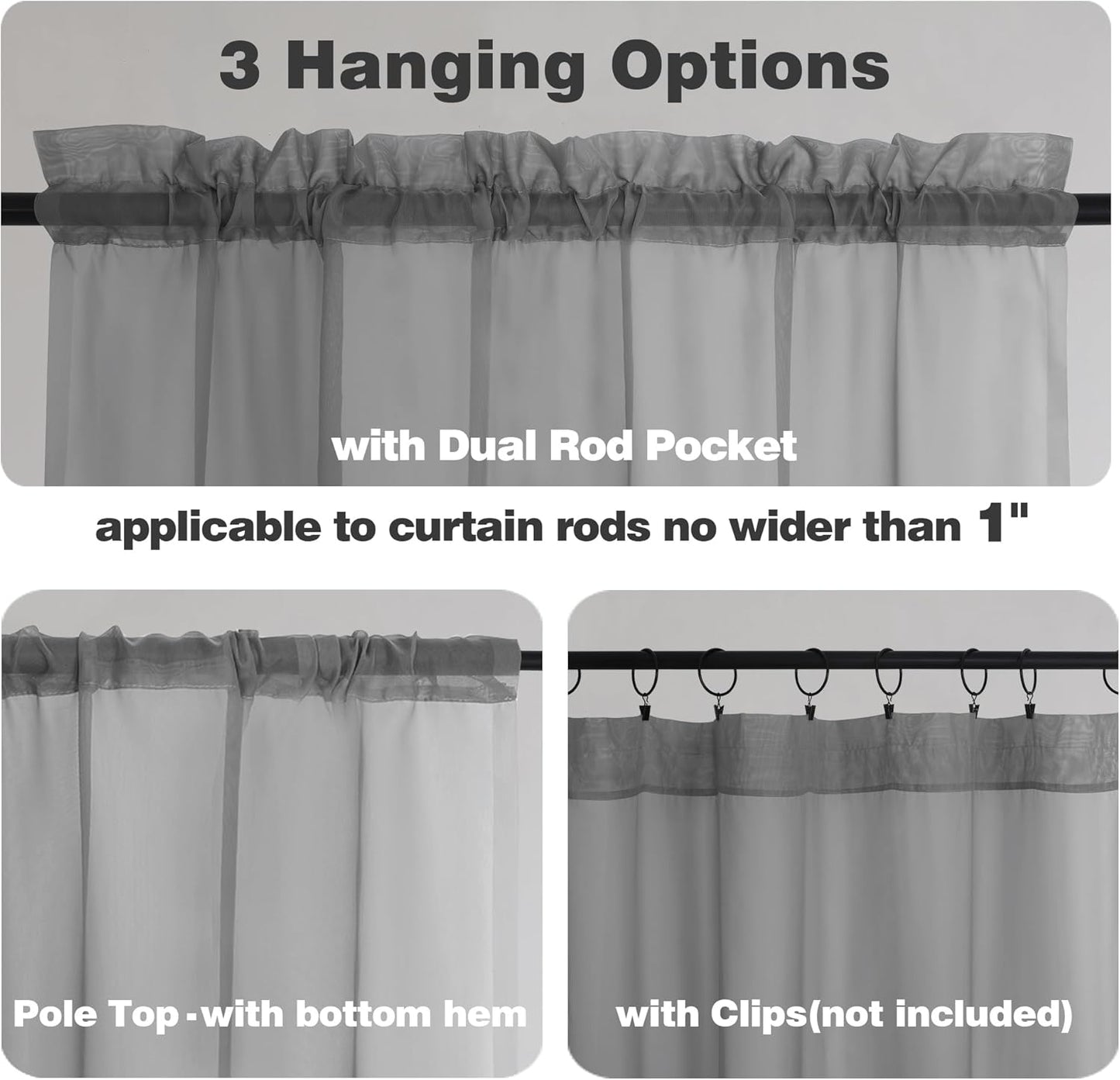 Chyhomenyc Sheer Window Curtains 63 inch Length 2 PCS- Rod Pocket Living Room Curtain Panels Voile Textured Soft and Lightweight Window Treatments for Bedroom Decor, 42W x 63L Inches, Charcoal Grey