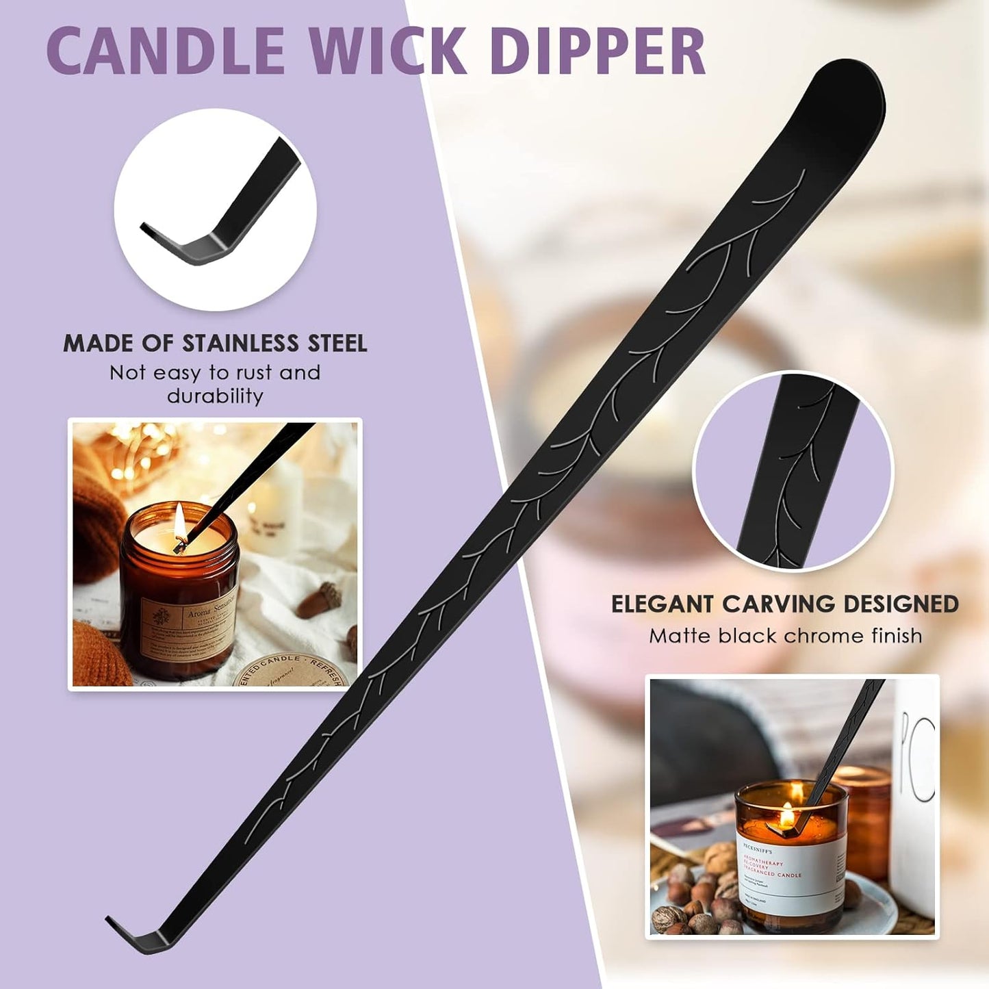 6 in 1 Candle Accessory Set,Candle Wick Trimmer Cutter,Candle Wick Dipper,Candle Wick Snuffer, Rechargeable Candle Lighter,Storage Tray Plate,Tweezers,Stainless Steel Candle Care Kit Home Gift(Black)