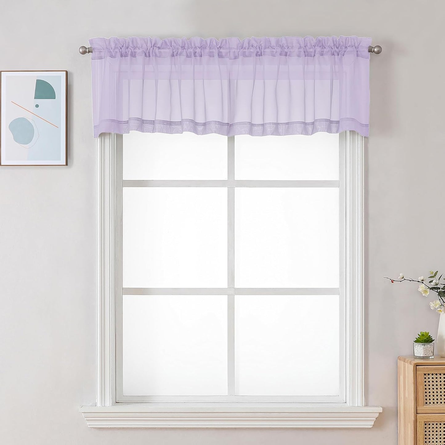 Chyhomenyc Sheer Valances for Windows 2 Pack, Small Window Curtains for Living Room Bathroom Cafe Laundry Basement, Modern Top Dual Rod Pocket Voile Curtain, 42W x 18L inches, Lilac