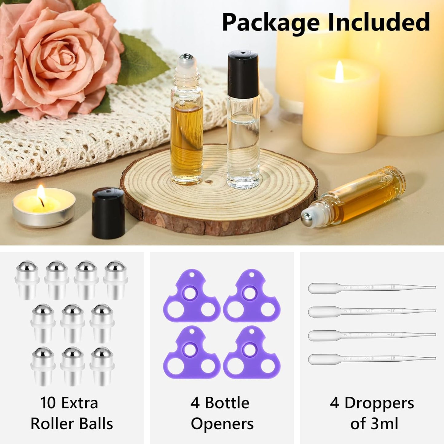 KEYWING 54 Pack Clear Essential Oil Roller Bottles – 10ml Glass Roll-On Bottles with Stainless Steel Roller Balls & Caps, Refillable Perfume Containers for Travel & DIY